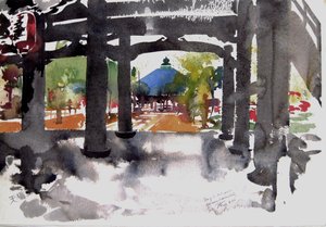 天桥寺入口，2000 年（水彩画） 作者 西蒙·弗莱彻