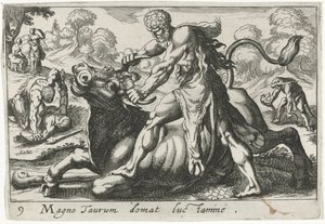 赫拉克勒斯与阿切卢斯的战斗
Magno taurum domat luctamine（物体上的标题）
大力神主题（系列标题） 作者 安东尼奥·坦佩斯塔