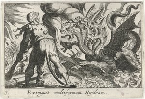 赫拉克勒斯与莱尔纳九头蛇的战斗
Extinguit multiformen Hydram（物体上的标题）
大力神主题（系列标题） 作者 安东尼奥·坦佩斯塔