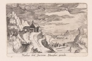 河谷和山丘上教堂的风景，选自《地区地形图》（Topographia Variarum Regionum