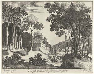 基督与治愈流血妇女的风景画
带有基督生平场景的风景画（系列名称） 作者 亨德里克·洪迪乌斯（I）