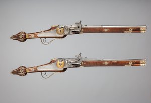 为萨克森选帝侯的保镖制造的一对惠洛克手枪，德国，约1610年 作者 汉斯·弗莱舍