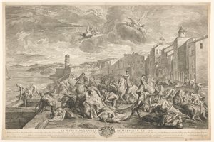 鼠疫受害者在马赛的 La Tourette 被扑杀
1720 年马赛市的鼠疫（物品上的标题） 作者 让·弗朗索瓦·德·特洛伊