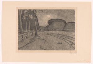 风景与农场 晚上（原标题） 作者 Simon Moulijn（艺术家签名）