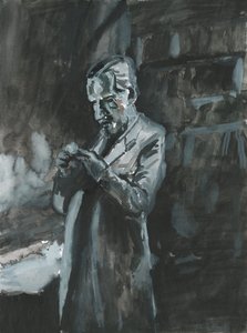 抽烟斗的男人，2019（纸上水彩） 作者 西蒙·内维尔