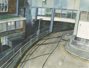 火车站出租车入口，2019 年（纸上水彩和水粉画） 作者 西蒙·内维尔