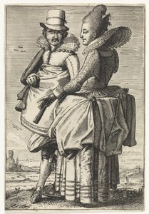 按照约 1625 年的时尚穿着的男子和女子 作者 西蒙·波伦伯格（归因于）