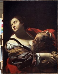 罗马人的慈善。被判饿死在狱中的西蒙在女儿佩罗的胸前进食。西蒙-武埃（1590-1649 年）的画作。法国艺术，巴洛克风格。国家区域 I。波扎罗斯金艺术博物馆，梁萨