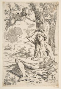 圣塞瓦斯蒂安（Saint Sebastian）扎着箭，绑在一棵树上。 1639。