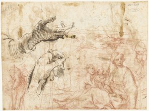 Schetsblad met verschillende composities, onder andere van twee handen 作者 Annibale Carracci（拒绝归因）