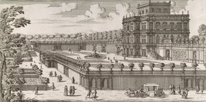 潘菲利宫的侧门和花园的景色 Secondo prospetto pe...，1677年后。 作者 西蒙妮·费利斯