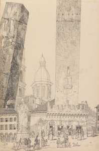 蒂罗尔和意大利 30 处景观相册：斜塔、圣弗朗西斯雕像，博洛尼亚，1840 年 11 月 12 日 作者 查尔斯·多伊利爵士