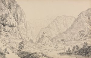 蒂罗尔和意大利 30 景相册：1840 年 10 月 27 日米特瓦尔德附近艾萨克河上的景色
