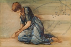 荆棘玫瑰系列--《花园法庭》的研究，1889年。 作者 爱德华·科利·伯恩·琼斯爵士