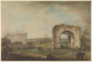 View of a Mosque and Gateway at Motijhil, c.1814–23 (opaque watercolor on paper)   1416353   zh       chinese Successfully Translated  Original: Jeremiah (colour litho) Translat: Jeremiah (colour litho) 1402946 zh chinese Successfully Translated Original:  作者 西塔拉姆 (attr. to)