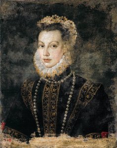 法国的伊丽莎白 (Isabelle de Valois, Isabel de la Paz) - 瓦卢瓦的伊丽莎白 (1545-1568)，西班牙女王 - Sofonisba Anguissola (ca. 1532-1625)。 布面油画，c。 1599. 尺寸：68x54 厘米。 艺术史博物馆，维也纳