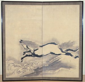 马跳，日本，江户时代，公元18世纪（墨水在纸上）（一对中的一个）（另见121396） 作者 曾我翔博