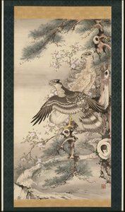 双鹰与分支和开花 作者 曾我翔博