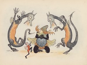 S Rosamond Praeger 为《小双龙》绘制的插图（彩色石版画）