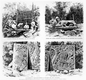 奥古斯都Le Plongeon在奇琴伊察发现的人工制品，来自La Illustracion Espanola y Americana 1877的插图 作者 西班牙语学校