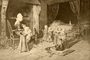 经过Haag的绘画之后，儿童在一个村庄的家，来自&39;Album Artistico&39;，出版于1890年 作者 西班牙语学校
