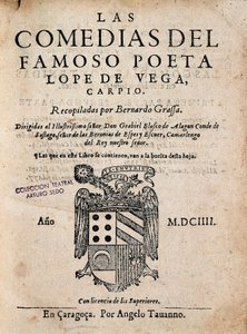 Las comedias del 著名诗人洛佩·德·维加的封面，菲利克斯·洛佩·德·维加·卡皮奥（Felix Lope de Vega Carpio，1562-1635），1604 年版（印刷专着） 作者 西班牙语学校