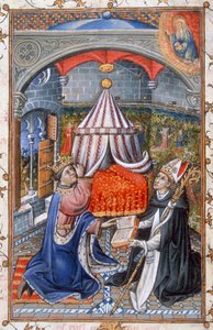 早晨和晚上的祈祷，来自阿拉贡的阿方索五世祈祷书，1442年（牛皮纸上的蛋彩画） 作者 西班牙语学校