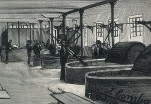 Economy (19th century). Paper Factory in Spain “" La Guipuzcoana "”. Cylinder room and launderer of the factory located in Tolosa (Guipuzcoa). engraving 作者 西班牙语学校