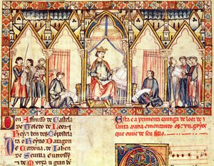 Fol.5r阿方索十世（1221-84）的宫廷，卡斯蒂利亚和莱昂的智者，来自Cantigas de Santa Maria的缩影 作者 西班牙语学校