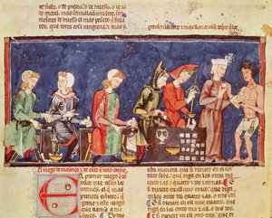 Fol.65v Dice Makers，来自Book of Games，Chess，Dice and Boards，1282 作者 西班牙语学校