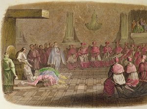1585 年，日本大使跪拜在教皇格列高利十三世的脚下 作者 西班牙语学校