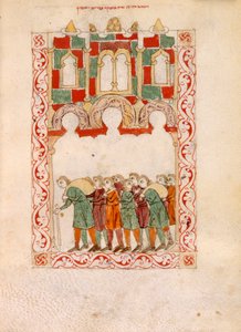 Or.2737，fol.83v 出埃及记场景，选自 "Hispano-Moresque Haggadah"，约 1300 年（牛皮纸） 作者 西班牙语学校