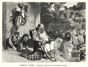 Performance of a comedy in a theatre in Ancient Greece (litho) 作者 西班牙语学校