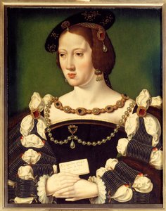 哈布斯堡的埃莱奥诺尔，奥地利大公夫人（1498-1558）的肖像，法国女王，法国国王弗朗索瓦一世的妻子 西班牙画派的绘画。16世纪。尚蒂伊，康德博物馆 作者 西班牙语学校