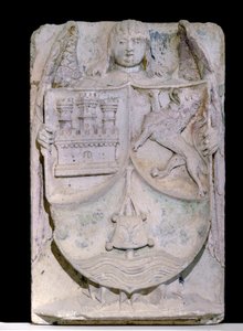 14 世纪的西班牙补丁：卡斯蒂利亚和莱昂的徽章，pelerin evoque Saint Jacques de Compostela 的棍子，保存在勃艮第丰特奈的西多会修道院（西班牙卡斯蒂利亚和莱昂的徽章） 作者 西班牙语学校