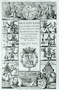 西印度群岛描述的标题页由Antonio de Herrera和Tordesillas，马德里版，1725年 作者 西班牙语学校