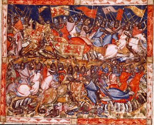 特洛伊战争：赫克托耳的功绩。 西班牙手稿“Codex Benito de Santa Mora”的缩影细节 作者 西班牙语学校