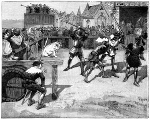 大约在14-15世纪1882-1884年，四个盲人围成一圈与大型猪作战。 作者 Spex