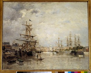Le port de Caen 画作 Stanislas Lepine (1835-1892) 1859 年 0,72x0,91 m 巴黎，奥赛博物馆