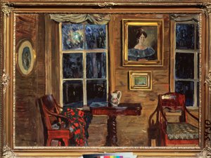 在一座老房子里Stanislav Yulianovich Zhukovsky（茹科夫斯基）（1873-1944 年）的画作，布面油画 作者 斯坦尼斯拉夫·朱利安诺维奇·茹科夫斯基