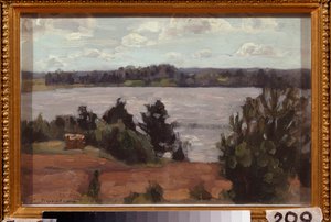 湖边Stanislav Yulianovich Zhukovsky（茹科夫斯基）（1873-1944 年）作品，木板油画 作者 斯坦尼斯拉夫·朱利安诺维奇·茹科夫斯基