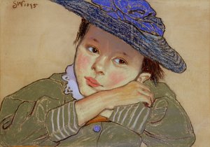 蓝色帽子的女孩，1895年（纸上粉彩） 作者 斯坦尼斯瓦夫·维斯潘斯基