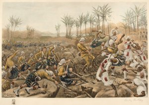 卡梅伦高地部队攻下一个碉堡，阿特巴拉，1898年4月8日（摄影版画）。 作者 斯坦利伯克利
