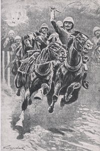 Lieutenat Maclaine于1880年7月17日在Maiwand举起枪支，1915年英国陆地和海上战役的插图 作者 斯坦利·伍德