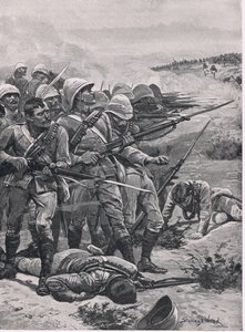1885年1月19日ABU-Kru的广场，1915年英国陆地和海上战役的插图 作者 斯坦利·伍德