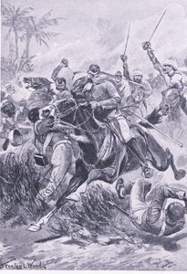 1857年6月30日勒克瑙外的志愿骑兵，1915年英国陆地和海上战役的插图 作者 斯坦利·伍德
