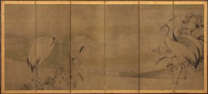 鹤和菊花，桃山或江户时期，1568-1868。