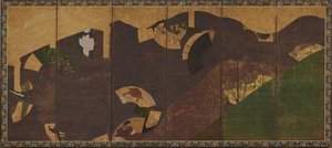 常春藤、桥梁和浮扇，桃山或江户时期，17世纪初。