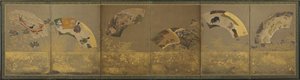 六张扇纸：杂项主题，桃山或江户时期，1590-1640。