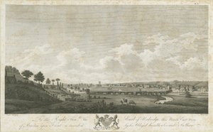 特伦特河畔柏顿桥和镇：版画，1779年 作者 斯蒂宾肖